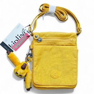 NWT Kipling Crossbody Bag Yellow Gold Nylon Small Shoulder Purse Monkey Keychain